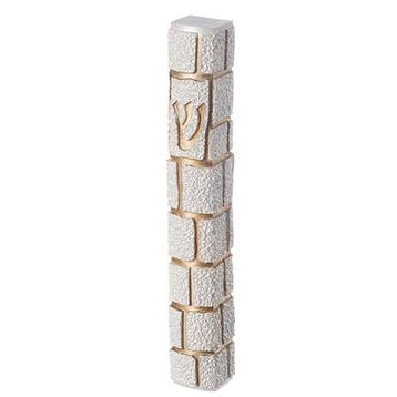 Mezoeza / Mezuzah - witte stenen met goud - polymeer, Nieuw