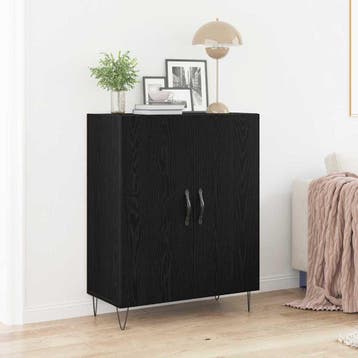 vidaXL Dressoir Zwart Eiken 69,5 x 34 x 90 cm Bewerkt hout, Verzenden, Nieuw, Overige houtsoorten, Minder dan 50 cm