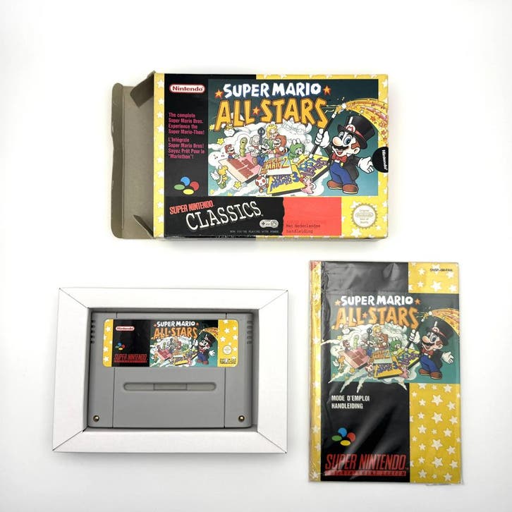 Super Mario All Stars - Super Nintendo SNES - PAL FAH - CIB…, Spelcomputers en Games, Games | Nintendo Super NES, Zo goed als nieuw