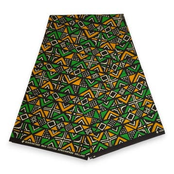 Afrikaanse wax print stof - Groen Bogolan Geometry - 100% ka, Ophalen of Verzenden, Nieuw