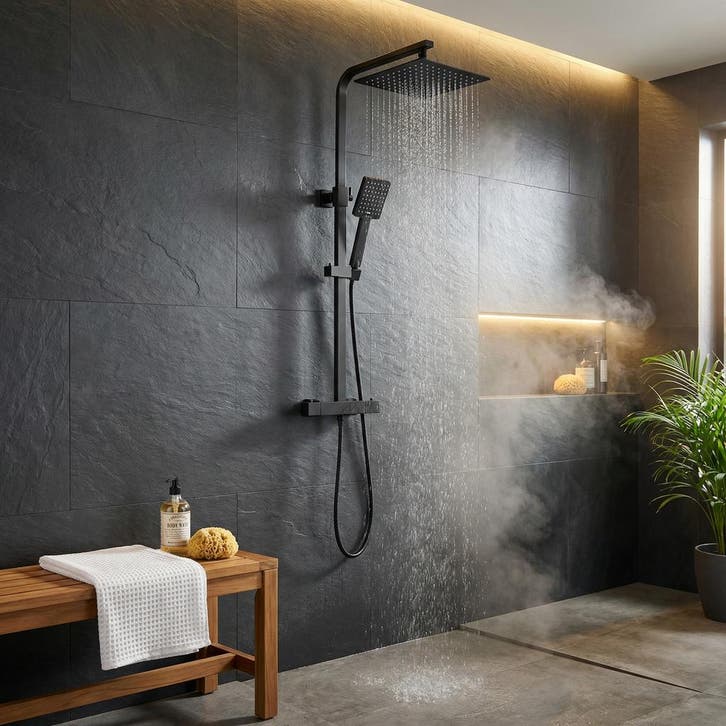 Zwart Douchepaneel | Thermostaat | Nieuw | 2 Jaar Garantie, Doe-het-zelf en Verbouw, Sanitair, Nieuw, Rvs, Douche, Ophalen of Verzenden