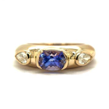 Ring - 14 karaat Geel goud - 1.34ct. tw. Tanzaniet - Diamant, Nieuw