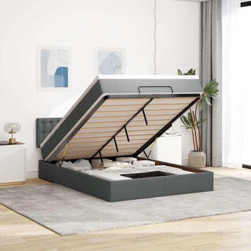 vidaXL Bed met matras 140x200 cm stof donkergrijs, Huis en Inrichting, Verzenden, 140 cm, 200 cm, Nieuw