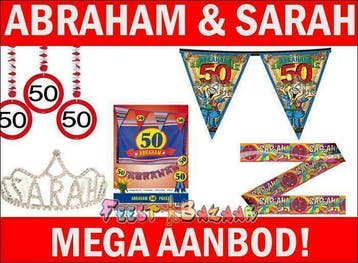 Abraham &amp; Sarah Versiering | 50 jaar Man Vrouw Artikelen, Ophalen of Verzenden, Nieuw, Versiering, Abraham of Sarah