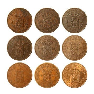 Nederlands-Indië. 2 1/2 Cent 1902 t/m 1945 P (lot van 9