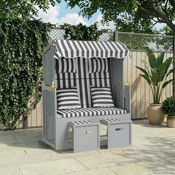 vidaXL Strandstoel met kussens poly rattan en massief hout, Verzenden, Nieuw