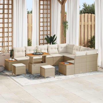 vidaXL Tuinbankenset 12 st 11-Aantal zitplaatsen Beige en, Verzenden, Nieuw, Rotan, 2 zitplaatsen