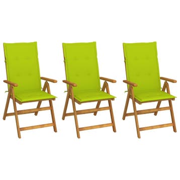 vidaXL Set van 3 klapstoelen met kussens, gemaakt van, Verzenden, Nieuw, Hout