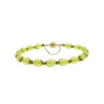 9 karaat peridoot kralen armband (Schakelarmband), Gebruikt, Geel, Ophalen of Verzenden, Met edelsteen