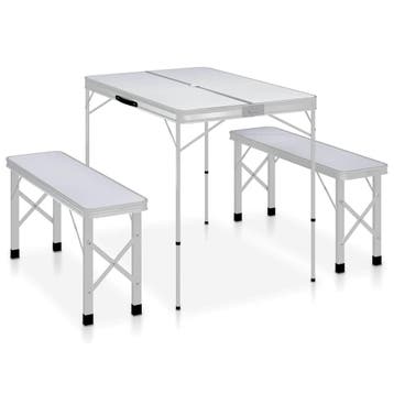 vidaXL Campingtafel inklapbaar met 2 banken aluminium wit, Verzenden, Nieuw