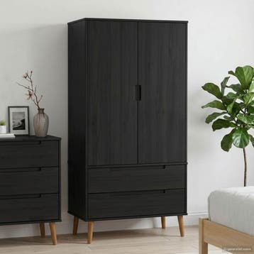vidaXL Kledingkast MOLDE Zwart 90 x 55 x 175 cm Massief, Huis en Inrichting, Kasten | Kledingkasten, Verzenden, Nieuw