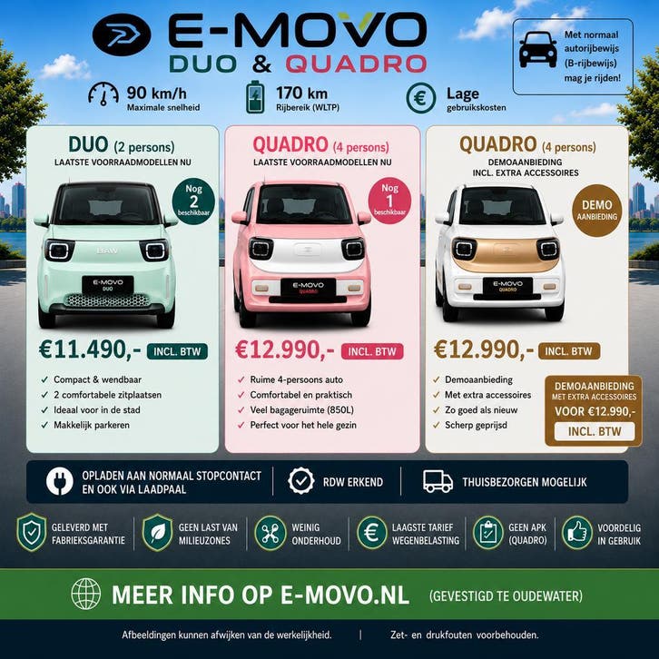 VOORRAADVOORDEEL elektrische auto 90km/h 170km rijbereik, Auto's, Overige Auto's, Te koop, Automaat, Elektrisch, Achterwielaandrijving