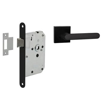 Deurbeslag set loopslot en deurklink Linee zwart geveerd..., Doe-het-zelf en Verbouw, Hang- en Sluitwerk, Ophalen of Verzenden