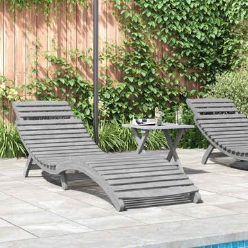 vidaXL Ligbed 184x55x64 cm massief acaciahout grijs, Tuin en Terras, Verzenden, Nieuw