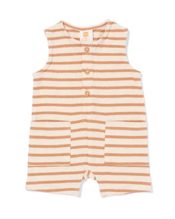 HEMA Newborn meegroeijumpsuit jersey strepen bruin, Verzenden, Nieuw