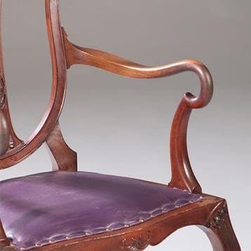 Armstoel bureaustoel in lila rundleer met verbazingwekkend f, Antiek en Kunst, Antiek | Meubels | Stoelen en Banken, Ophalen of Verzenden