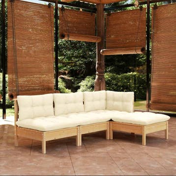 vidaXL 4-delige Loungeset met crèmekleurige kussens, Tuin en Terras, Verzenden, Nieuw, 4 zitplaatsen, Loungeset