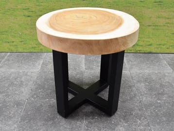 Boomstamtafel met gepoedercoat RVS poten  50xH47 cm rond -, Tuin en Terras, Tuintafels, Ophalen of Verzenden, Nieuw