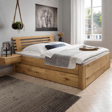 Forestales Norvale Massief Eiken Houten Bed met Lades 55CM -, Nieuw