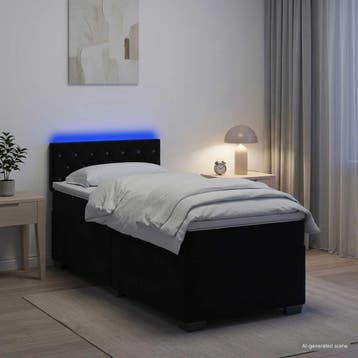 vidaXL Boxspring Bed met Matras en LED Zwart 80 x 200 cm, Eenpersoons, Verzenden, Zwart, Nieuw