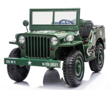 Kinderauto JEEP WILLYS WW2, groen, 24V, 4WD, 3 zits,RC NIEUW, Ophalen of Verzenden, Nieuw, Afstandsbediening