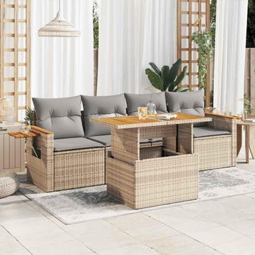vidaXL 5-delige Loungeset met kussens poly rattan en, Verzenden, Nieuw, Loungeset
