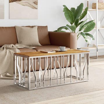 vidaXL Salontafel roestvrij staal en massief acaciahout, Huis en Inrichting, Tafels | Salontafels, Verzenden, Nieuw, Metaal, Minder dan 50 cm