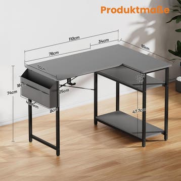 Bureau - Computertafel - Computerbureau - 110x80 cm - Grijs, Verzenden, Zo goed als nieuw