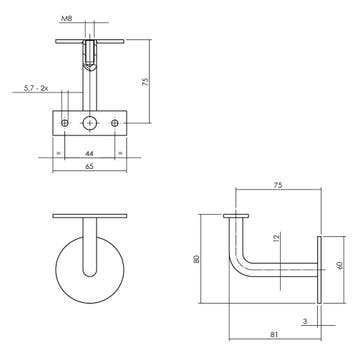 Intersteel Leuninghouder gebogen vlak zadel - RVS, Verzenden, Nieuw