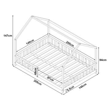 Kinderbed Hesel huisbed met uitvalbeveiliging 140x200 cm gri, Kinderen en Baby's, Kinderkamer | Bedden, Verzenden, Nieuw