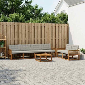 vidaXL Buiten bankenset met kussen 7 pcs Naturel en, Verzenden, Nieuw
