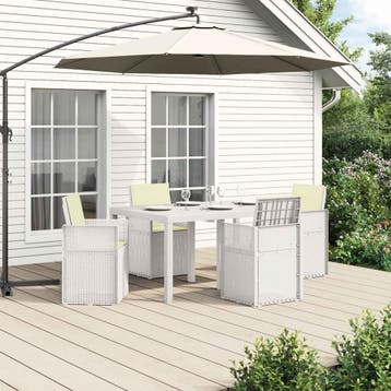 vidaXL Tuin eettafelset 5 st Wit en crèmekleurig PP, Verzenden, Nieuw, Textileen, 5 zitplaatsen
