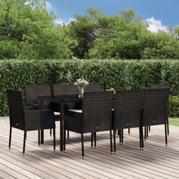 vidaXL 9-delige Tuinset poly rattan zwart, Verzenden, Nieuw, 8 zitplaatsen, Tuinset