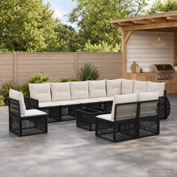 vidaXL Tuinbankenset 11 st Zwart en Cream Wit poly rattan, Verzenden, Nieuw, Meer dan 8 zitplaatsen