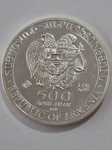 Armenië. 500 Dram 2020, Noahs Ark, 1 Oz (Zonder