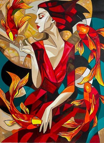 Kiri Aguilera (1982) - Serenidad Koi, Antiek en Kunst, Kunst | Schilderijen | Klassiek