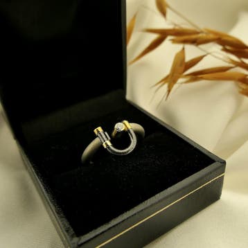 Tricolor ring met diamant; 0,06 ct., Sieraden, Tassen en Uiterlijk, Ringen, Overige materialen, Gebruikt, Overige kleuren, Ophalen of Verzenden