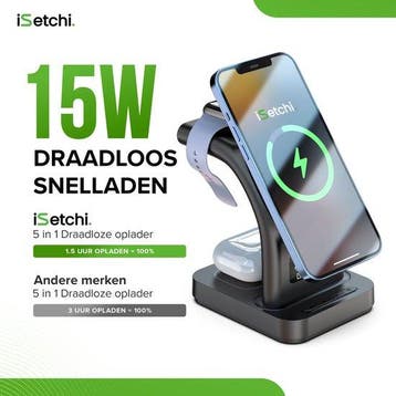2dekans | iSetchi MagSafe 5-in-1 Draadloze Oplader (15W, Ophalen of Verzenden, Zo goed als nieuw