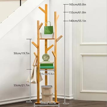 Bamboe Kapstok met 9 Haken – Vrijstaand met 3-Laags Plank, Verzenden, Nieuw