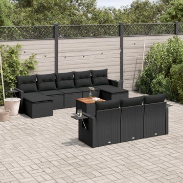 vidaXL 11-delige Loungeset met kussens poly rattan zwart, Verzenden, Nieuw, Loungeset