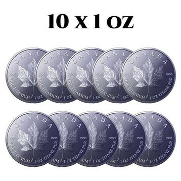 Canada. 10 x 1 oz 2026 .9995 Fine Titanium Maple Leaf Round
