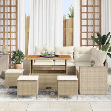 vidaXL Tuin Sofa Set 9 st Beige poly rattan, Tuin en Terras, Verzenden, Nieuw, Meer dan 8 zitplaatsen
