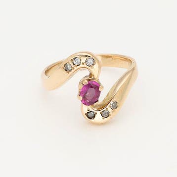 Ring - 14 karaat Roségoud Robijn - Diamant, Nieuw