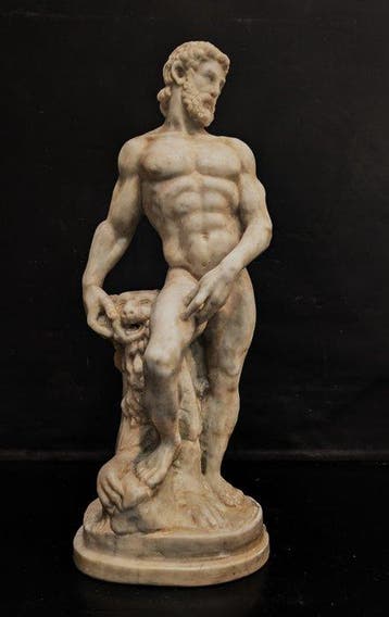 sculptuur, Ercole e il Leone, opera unica - 70 cm - Marmer