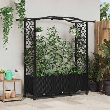 vidaXL Verhoogd Bed met Trellis en Dak Zwart 164 x 40 x 144, Tuin en Terras, Verzenden, Nieuw, Minder dan 60 cm, 60 cm of meer