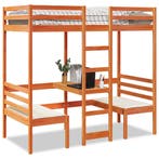 vidaXL Hoogslaper met bureau en stoelen grenenhout wasbruin, Eenpersoons, Bruin, Verzenden, Nieuw