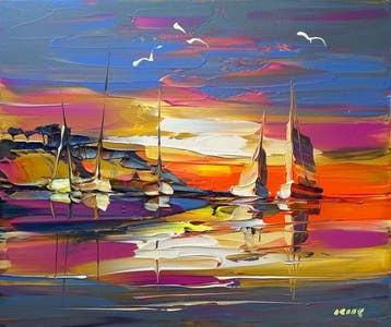 Janusz Kik (1956) - Coucher De Soleil Doré