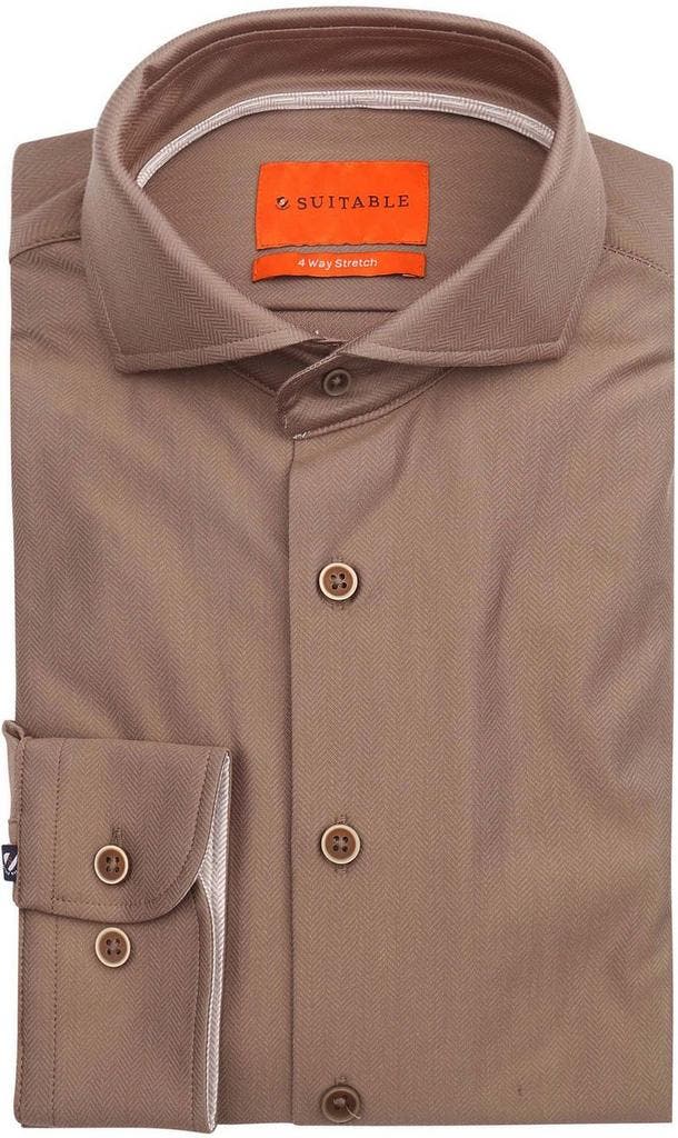 Suitable Herringbone Overhemd Taupe maat 41 Heren, Kleding | Heren, Overhemden, Overige kleuren, Nieuw, Verzenden