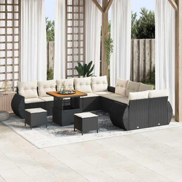 vidaXL Tuin Sofa Set 13 st 13-Aantal zitplaatsen Zwart en, Verzenden, Nieuw, Rotan, 3 zitplaatsen