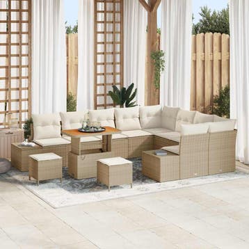 vidaXL Tuinbankenset 12 st 11-Aantal zitplaatsen Beige Poly, Verzenden, Nieuw, Rotan, 2 zitplaatsen
